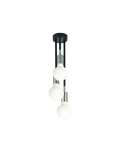 Wilson 3 way Semi Flush spot in Black with Silver Accents and Frosted 4W LED Filament Bulbs