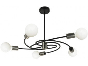 Jefferson 5 arm pendant in Black with Frosted 4W LED Bulbs