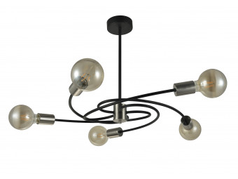 Jefferson 5 arm pendant in Black with Clear 4W LED Bulbs