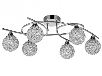 Osterley 6 Arm semi flush fitting in Chrome with crystal shades