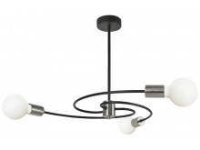 Jefferson 3 arm pendant in Black with Silver Accents with Frosted 4W LED Filament Bulbs